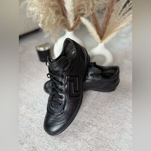 Versace Men’s Black Leather Sneakers (Greca Key Logo)